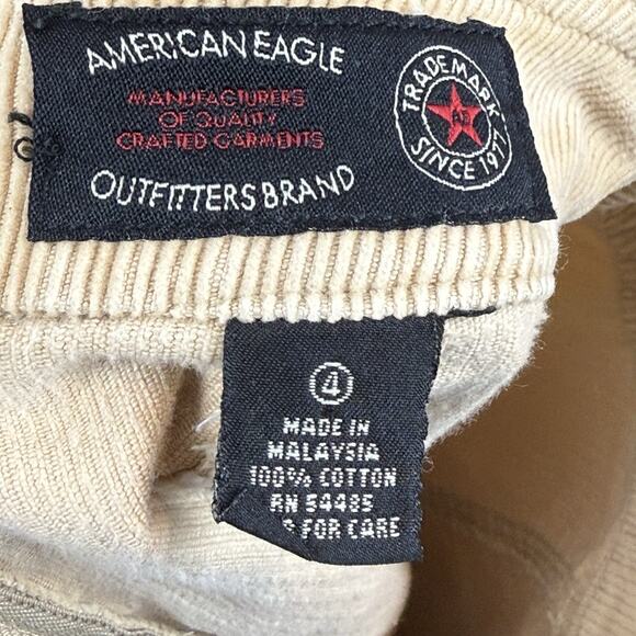 American Eagle Mini Corduroy Skirt Womens 4 Tan Cotton Preppy Y2K Schoolgirl VTG - Picture 7 of 7